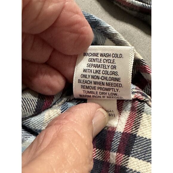 Merona Mens Flannel Shirt Sz Med. Button Down Cotton Long Sleeve Blue Red Tan - Picture 7 of 11